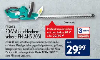 Aldi Nord Ferrex 20-V-Akku-Heckenscherev FN-AHS 2051 per stuck Angebot