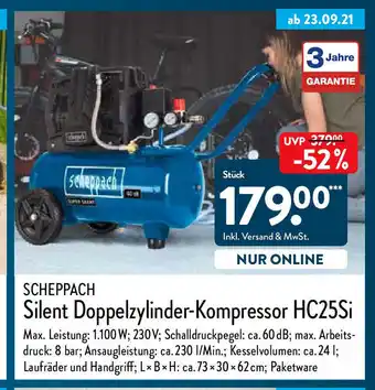 Aldi Nord Scheppach Silent Doppelzylinder-Kompressor HC25Si Angebot