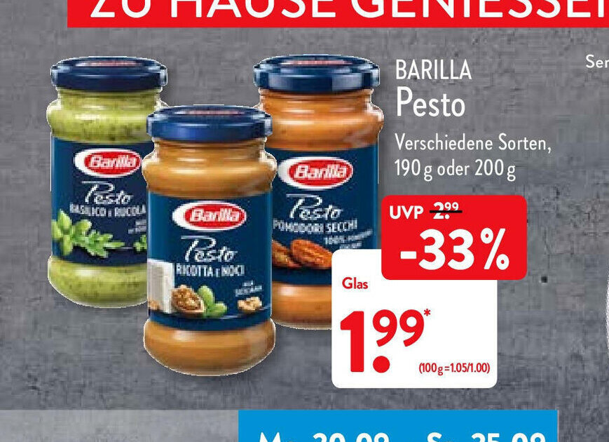 Barilla Pesto Verschiedene Sorten 190g oder 200g Angebot bei Aldi Nord