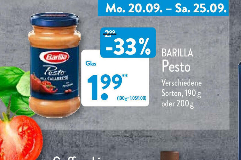Barilla Pesto Verschiedene Sorten 190g oder 200g Angebot bei Aldi Nord