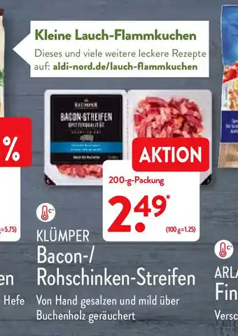 Aldi Nord Klumper Bacon-/Rohschinken-Streifen 200g Packung Angebot