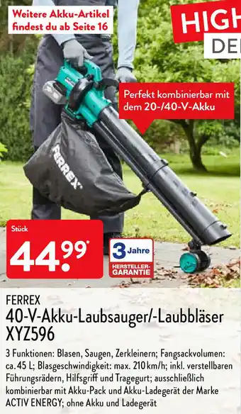 Aldi Nord FERREX 40-V-Akku-laubsauger/-laubblaser XYZ596 Angebot