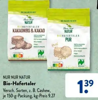 Aldi Süd NUR NUR NATUR Bio-Hafertaler 150 g Packung Angebot