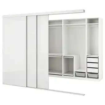 IKEA Skytta / pax kleiderschrank+schiebetüren begehb., weiß hokksund/hgl hgra, 301x160x240 cm Angebot