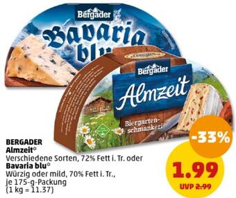 PENNY BERGADER Almzeit oder Bavaria blu 175 g Packung Angebot