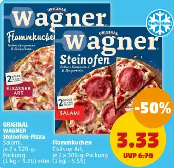 PENNY ORIGINAL WAGNER Steinofen-Pizza 2x320 g oder Flammkuchen 2x300 g Packung Angebot