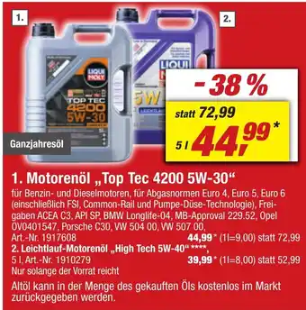 toom Baumarkt 1. Motorenöl ,,Top Tec 4200 5W-30" 5L Angebot