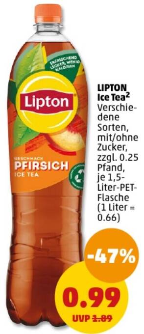 PENNY LIPTON Ice Tea 1,5 Liter PET Flasche Angebot