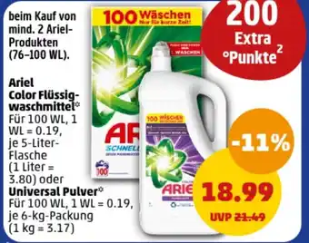 PENNY Ariel Color Flüssigwaschmittel 5 Liter Flasche oder Universal Pulver 6 kg Packung Angebot