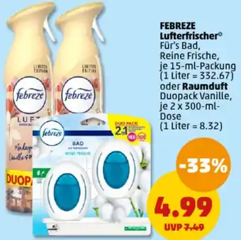 PENNY FEBREZE Lufterfrischer 15 ml Packung oder Raumduft 2 x 300 ml Dose Angebot