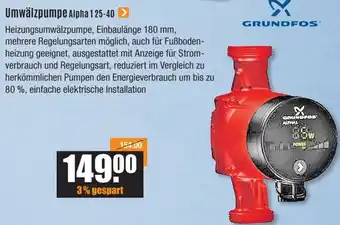 V Baumarkt GRUNDFOS Umwälzpumpe Alpha 1 25-40 Angebot