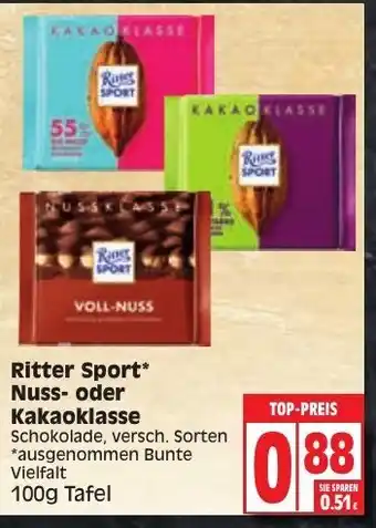 Edeka Ritter Sport Nuss- oder Kakaoklasse Angebot