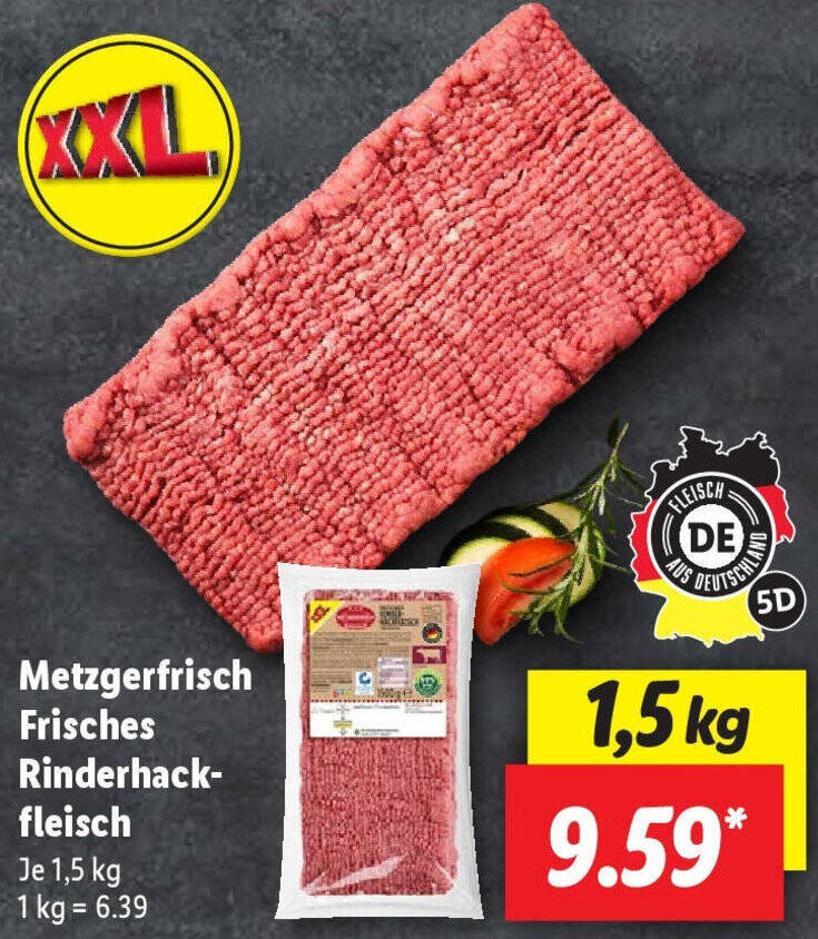 Metzgerfrisch Frisches Rinderhackfleisch 1,5 kg Angebot bei Lidl