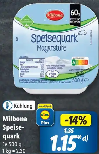 Lidl Milbona Speisequark 500 g Angebot