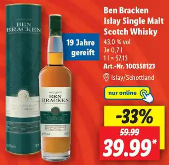 Lidl Ben Bracken Islay Single Malt Scotch Whisky 0,7 L Angebot