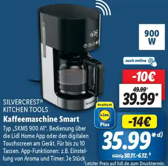 Lidl SILVERCREST KITCHEN TOOLS Kaffeemaschine Smart ,,SKMS 900 A1" Angebot