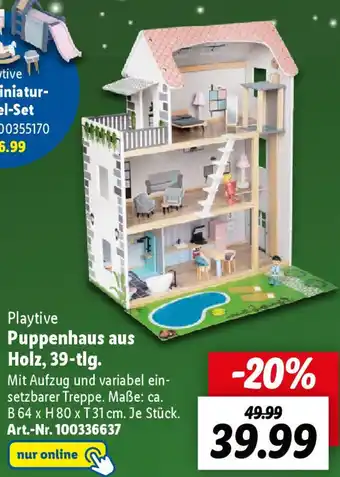 Lidl Playtive Puppenhaus aus Holz, 39-tlg. Angebot