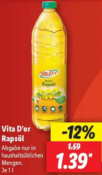 Lidl Vita D'or Rapsöl 1 L Angebot