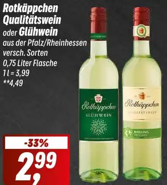 Simmel Rotkäppchen Qualitätswein oder Glühwein 0,75 Liter Flasche Angebot