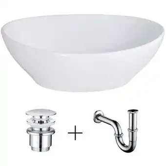 ManoMano Waschbecken set keramik mit siphon und ablaufgarnitur aufsatzwaschbecken weiss 41cm waschschale gäste wc handwaschbecken Angebot