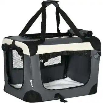 ManoMano Pawhut transporttasche, transportbox, für katzen und kleine hunde, faltbar, 3 türen, grau+schwarz, 50,5 x 33,5 x 35cm Angebot