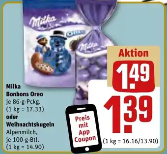 REWE Milka Bonbons Oreo 86 g Pckg. oder Weihnachtskugeln 100 g Btl. Angebot