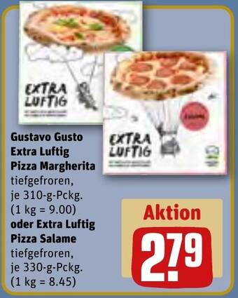 REWE Gustavo Gusto Extra Luftig Pizza Margherita 310 g oder Extra Luftig Pizza Salame 330 g Pckg. Angebot