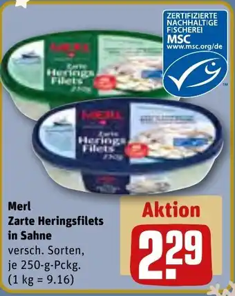 REWE Merl Zarte Heringsfilets in Sahne 250 g Pckg. Angebot