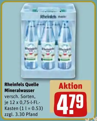 REWE Rheinfels Quelle Mineralwasser 12x0,75 L-Fl. Kasten Angebot