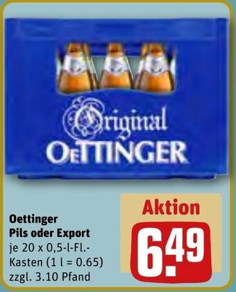 REWE Oettinger Pils oder Export 20 x 0,5-L-FL. Kasten Angebot