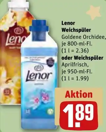 REWE Lenor Weichspüler Goldene Orchidee 800-ml oder Weichspüler Aprilfrisch 950-ml-Fl. Angebot