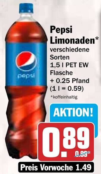 Hit Pepsi Limonaden 1,5 1 PET EW Flasche Angebot
