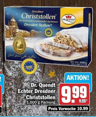 Hit Dr. Quendt Echter Dresdner Christstollen 1.000 g Packung Angebot