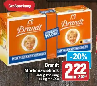 Hit Brandt Markenzwieback 450 g Packung Angebot