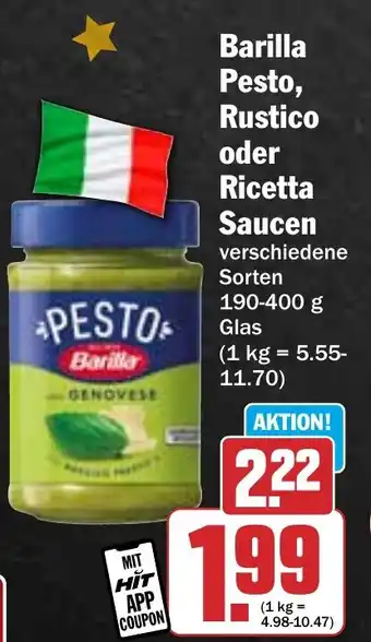 Hit Barilla Pesto, Rustico oder Ricetta Saucen 190-400 g Glas Angebot