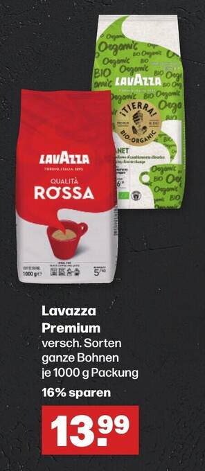 Handelshof Lavazza Premium versch. Sorten ganze Bohnen je 1000 g Packung Angebot