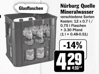 Hit Nürburg Quelle Mineralwasser12 x 0,7 1/ 0,75 l Flaschen Angebot