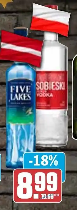 Hit Five Lakes Vodka, Zoladkowa de Luxe Wodka, Tambovskaya Silver Vodka oder Sobieski Vodka 0,7 l Flasche Angebot