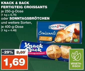 mein real KNACK & BACK FERTIGTEIG CROISSANTS 250 g oder SONNTAGSBRÖTCHEN 400 g Dose Angebot