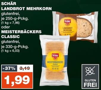mein real SCHÄR LANDBROT MEHRKORN 250 g oder MEISTERBÄCKERS CLASSIC 330 g Pckg. Angebot