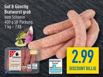 diska Gut & Günstig Bratwurst grob vom Schwein 400 g SB-Packung Angebot