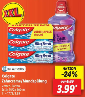 Lidl Colgate Zahncreme/Mundspülung 3x75/2x500 ml Angebot