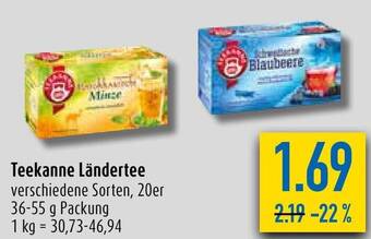 diska Teekanne Ländertee verschiedene Sorten, 20er 36-55 g Packung Angebot