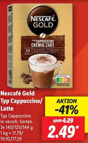 Lidl Nescafé Gold Typ Cappuccino/ Latte 140/125/144 g Angebot