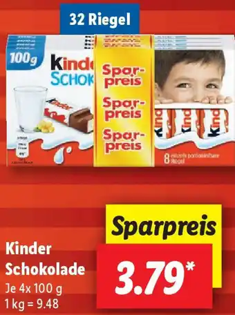 Lidl Kinder Schokolade 4 x 100 g Angebot