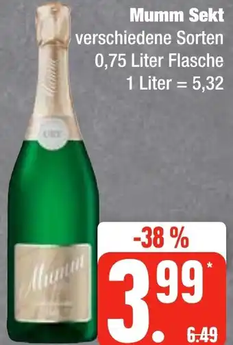 Edeka Frischemarkt Mumm Sekt 0,75 Liter Flasche Angebot