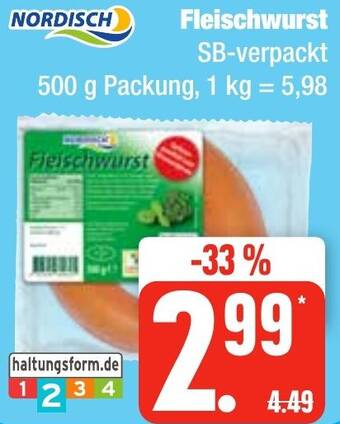 Edeka Frischemarkt NORDISCH Fleischwurst 500 g Packung Angebot