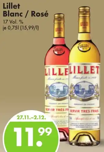 Trink und Spare Lillet Blanc / Rosé 0,75 L Angebot