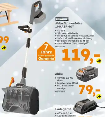 Globus Baumarkt PRIMASTER Akku Schneefräse ,,PMASF 40" Angebot