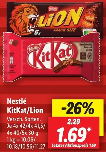 Lidl Nestlé KitKat/Lion 4x 42/4x 41,5/4x40/5x30 g Angebot